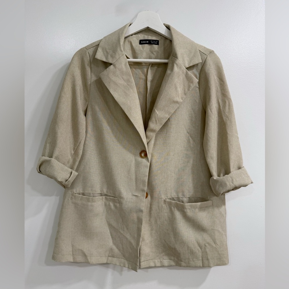 SHEIN Tan Blazer Relaxed Fit Short Sleeve